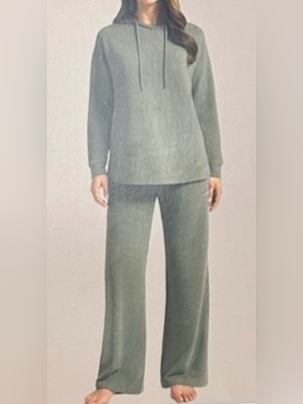 Max & Mia Modal Lounge Set XL Dark Sage Hooded Top Wide Leg Pant